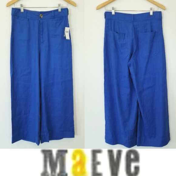 Maeve Anthropologie NWT The Ettie High-Rise Crop Wide-Leg Flare Pants Blue sz 29 - Picture 2 of 16